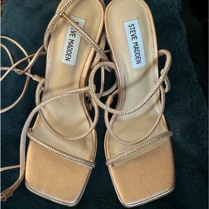 Steve Madden Rose Gold Strappy Rhinestone Heels NWOT